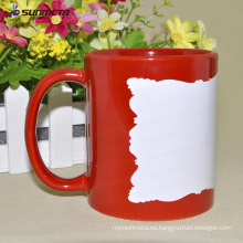 Taza roja de la sublimación de Sunmeta 11oz con el remiendo blanco de la pizarra